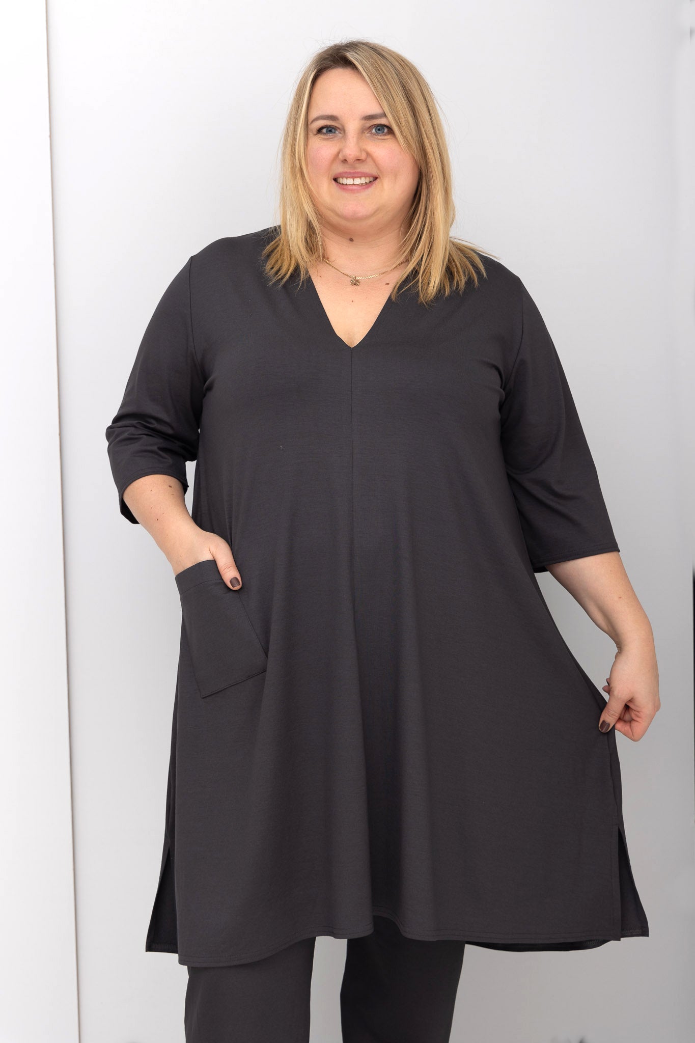 Tuniek Gonny | A-lijn | 3/4 mouw | viscose | 110 cm
