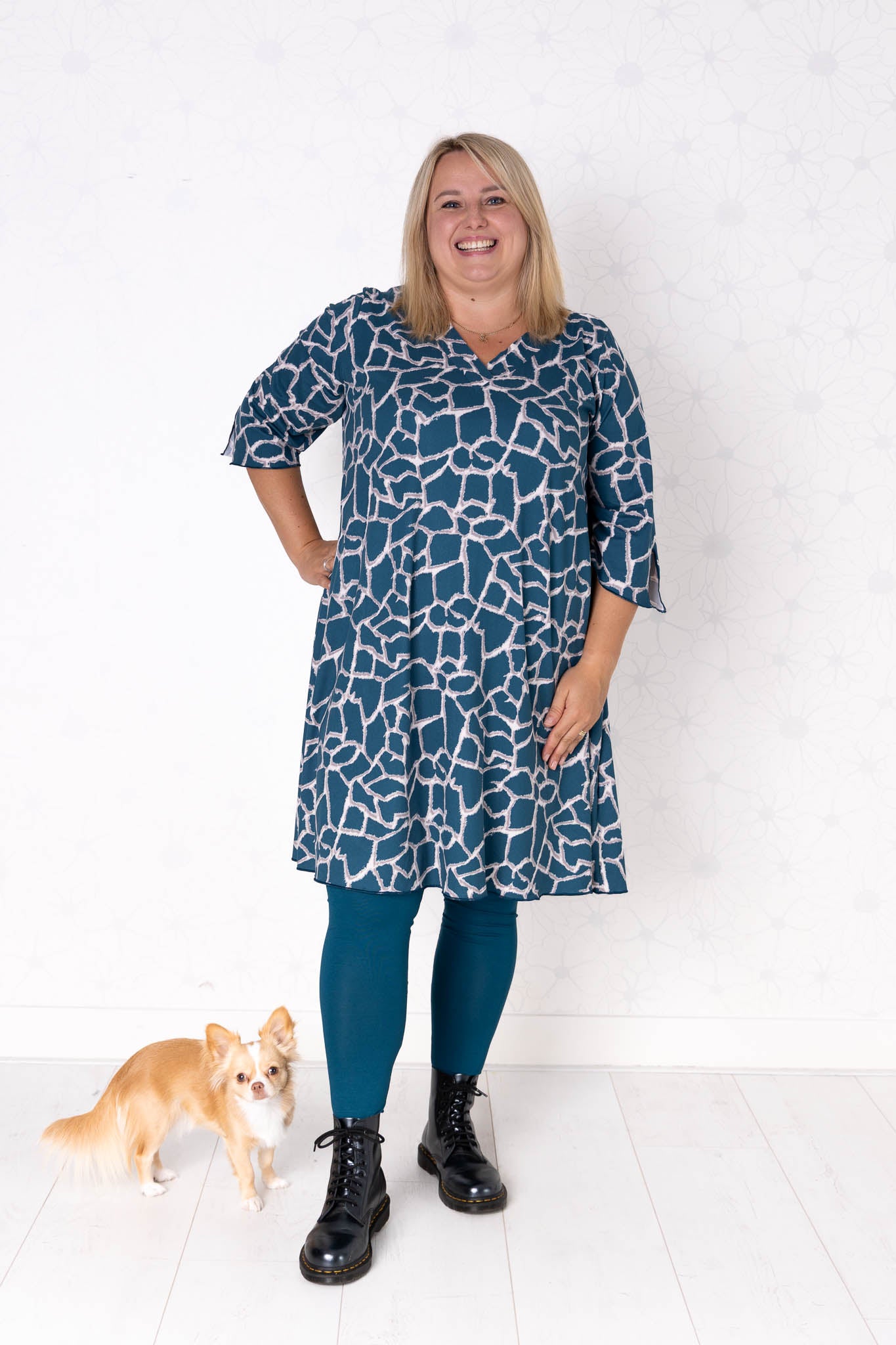 Jurk Linda | Giraffe Petrolblauw | Kimo | 105cm
