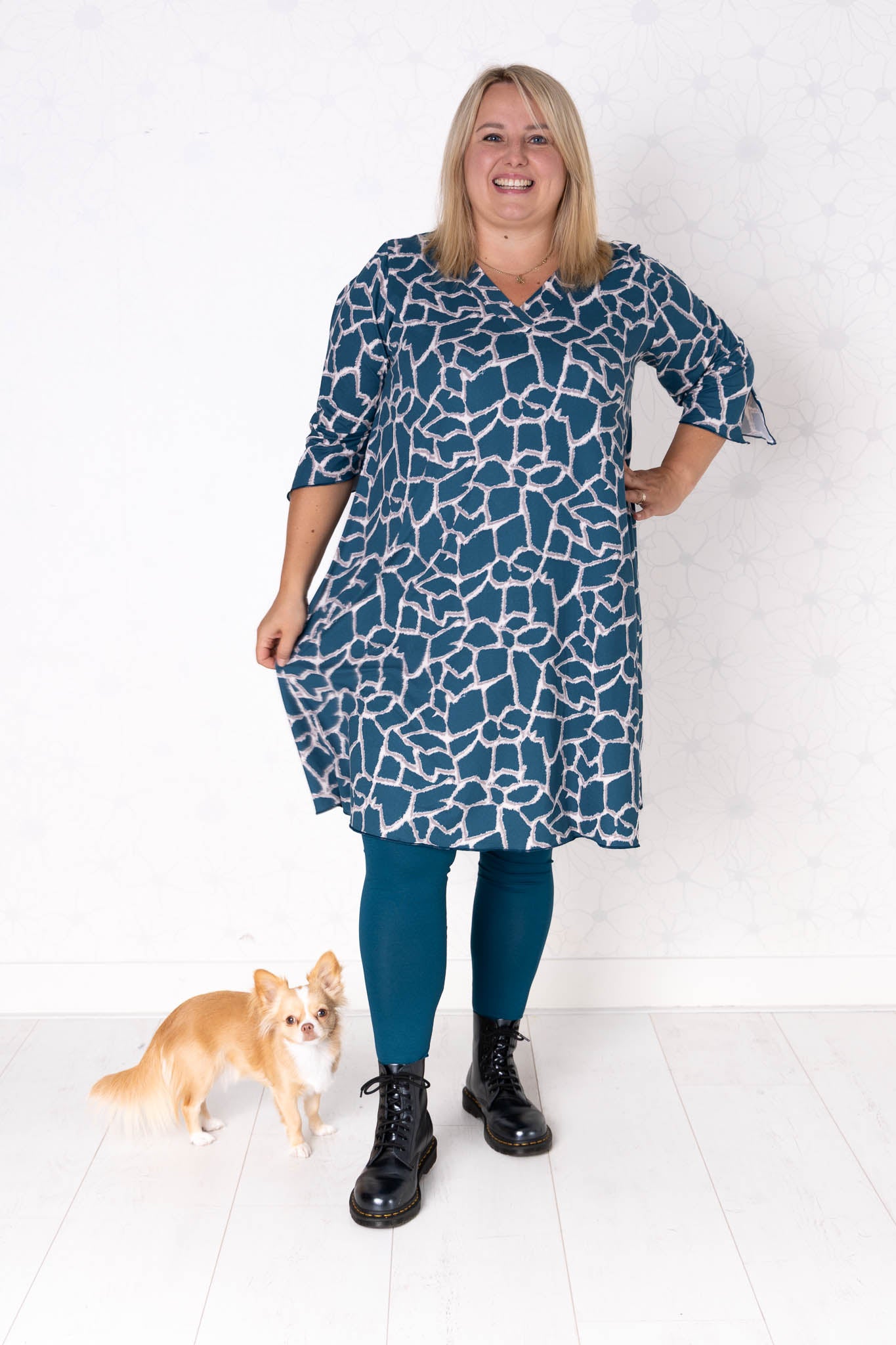 Jurk Linda | Giraffe Petrolblauw | Kimo | 105cm