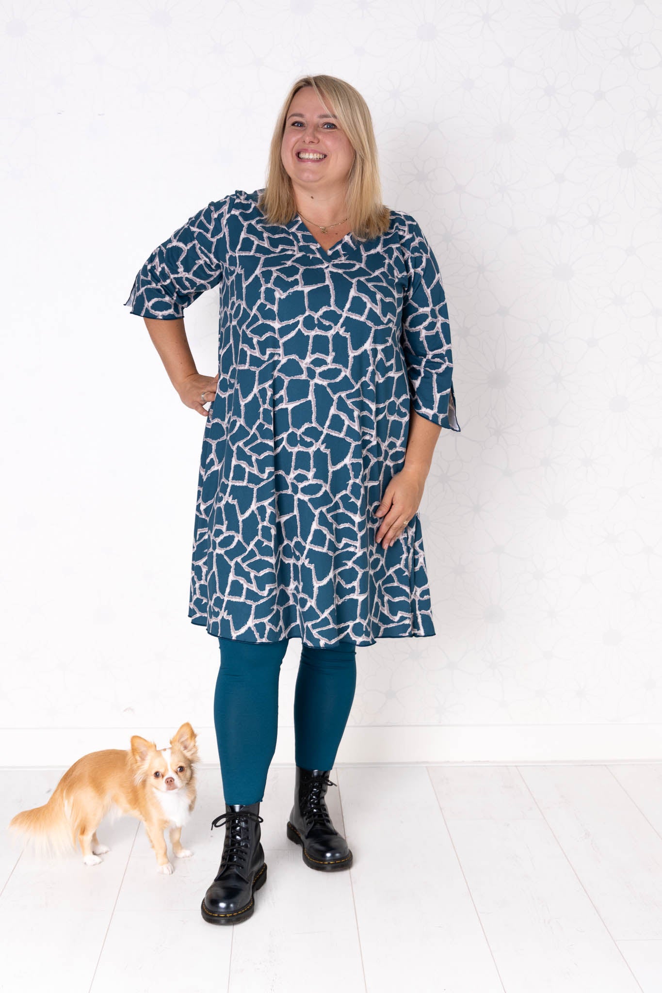 Jurk Linda | Giraffe Petrolblauw | Kimo | 105cm