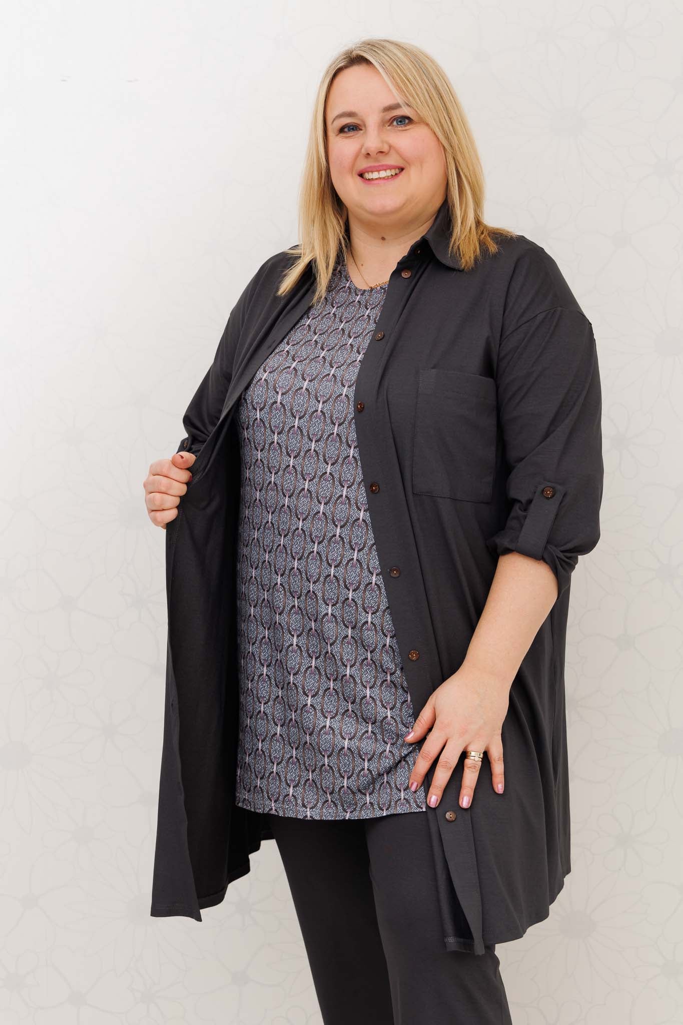 Shirt Eva grafiet-paars-bruin kettinkjes 90 cm kimo
