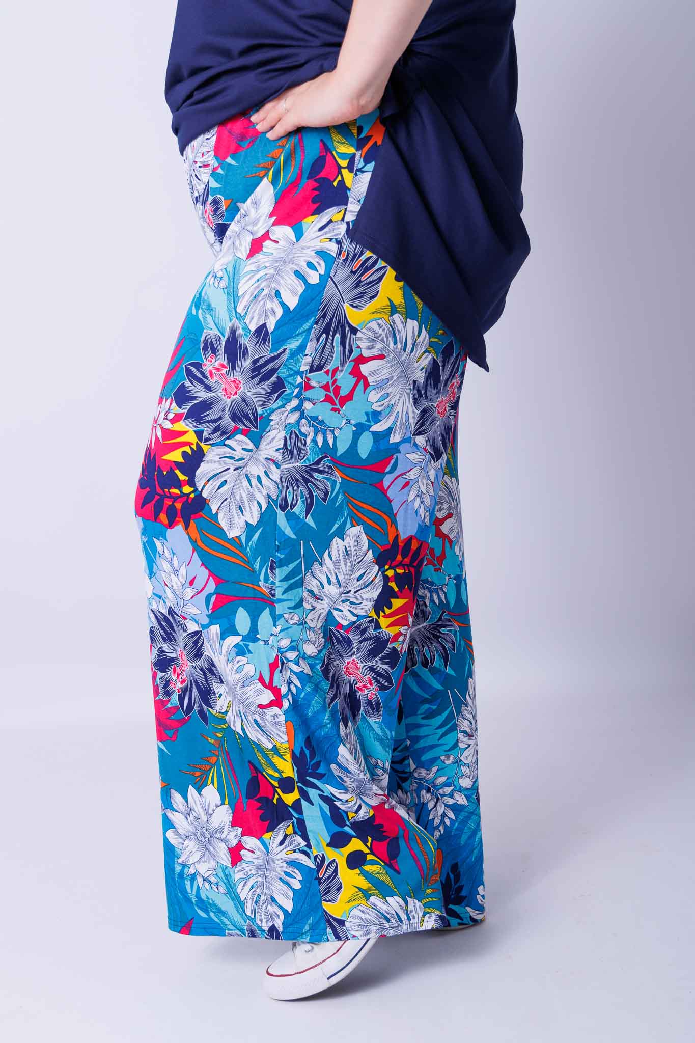 Wijde broek Judith turquoise tropisch viscose