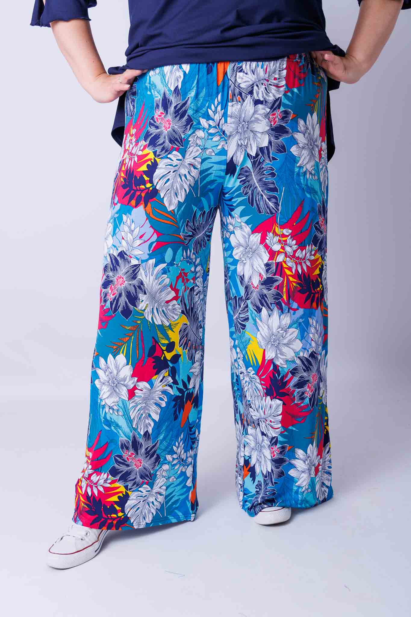 Wijde broek Judith turquoise tropisch viscose