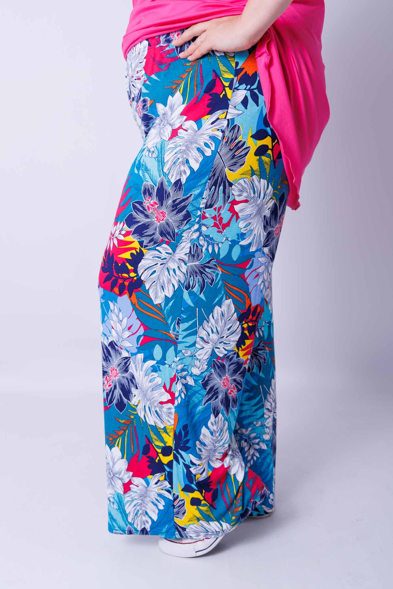 Wijde broek Judith turquoise tropisch viscose