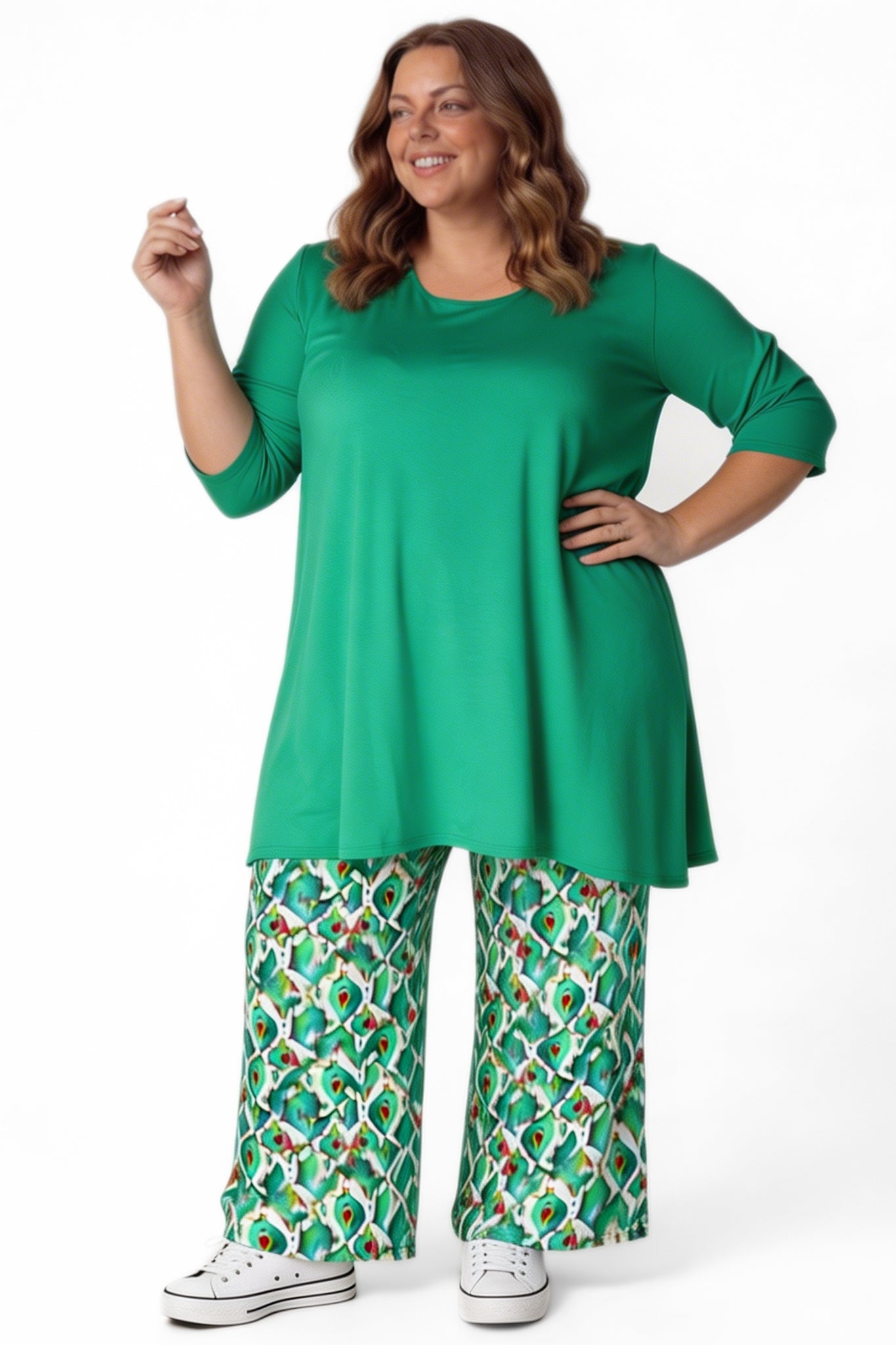 Wijde Broek Judith met Zakken | Viscose | Green Muse | 74cm binnenbeenlengte