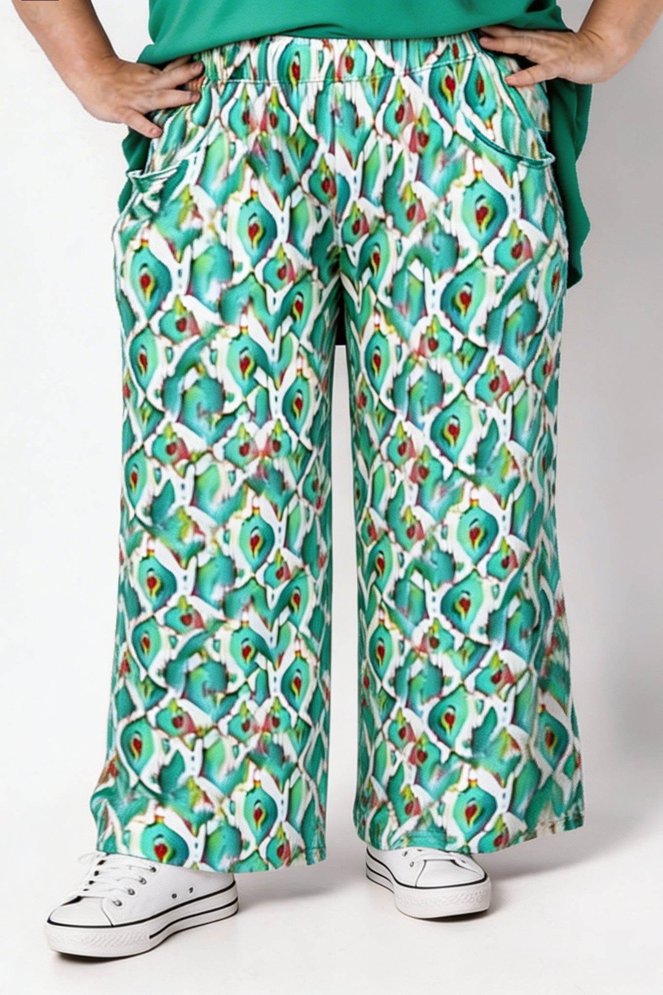 Wijde Broek Judith met Zakken | Viscose | Green Muse | 74cm binnenbeenlengte