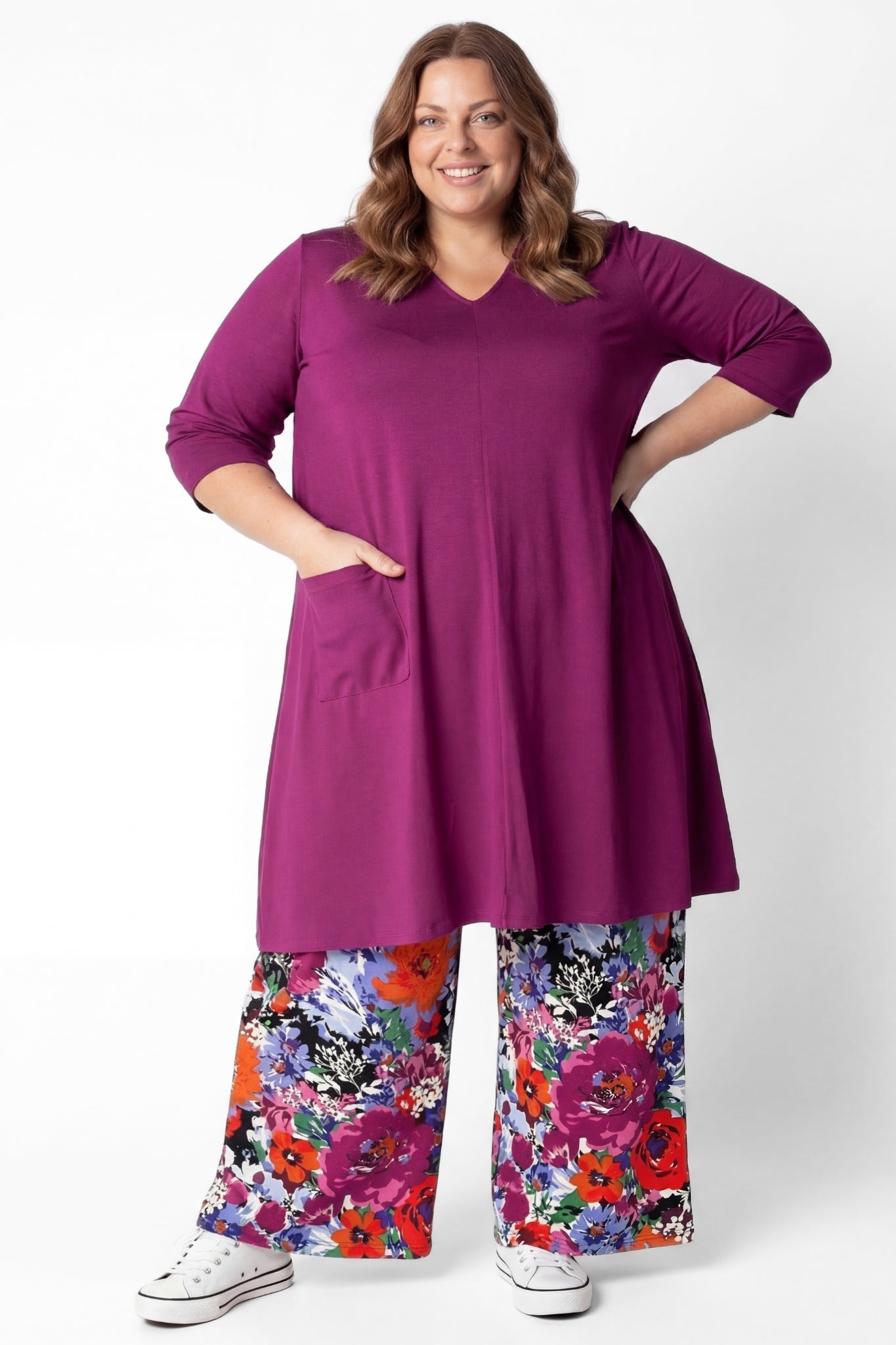Wijde Broek Judith met Zakken | Viscose | Flower Muse | 74cm binnenbeenlengte