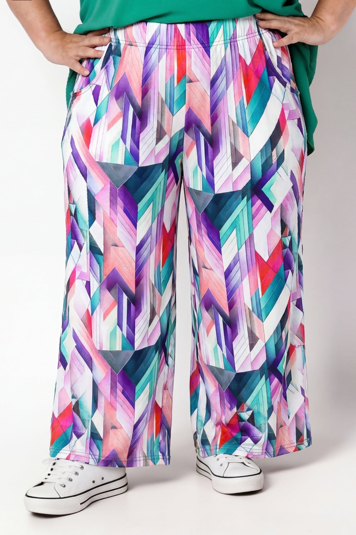 Wijde Broek Judith met Zakken | Viscose | Graphic Muse | 74cm binnenbeenlengte