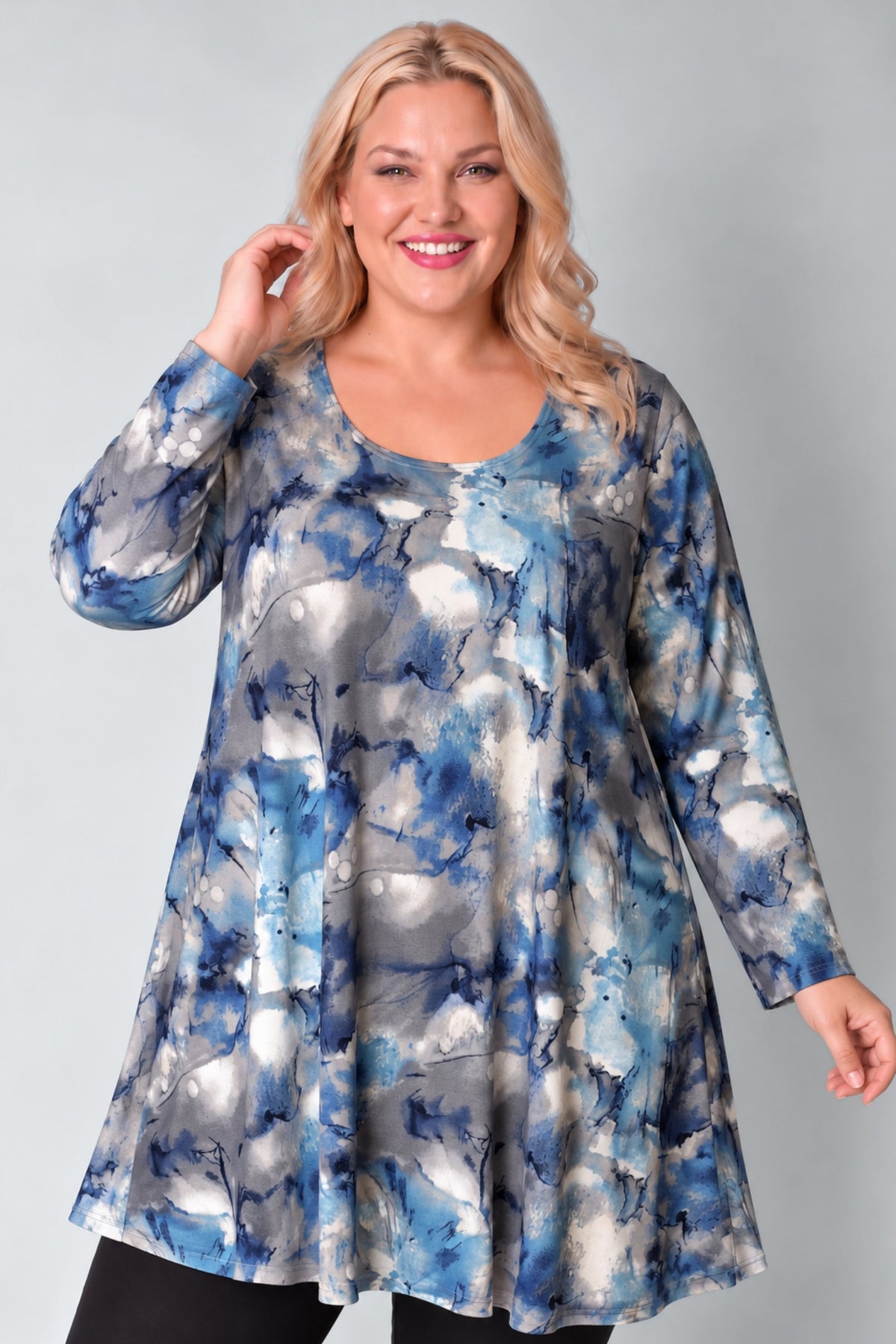 Wijd A-lijn Shirt Durkje | Frozen Sky | Soft Knit | Lange mouw | Ronde hals |96 cm